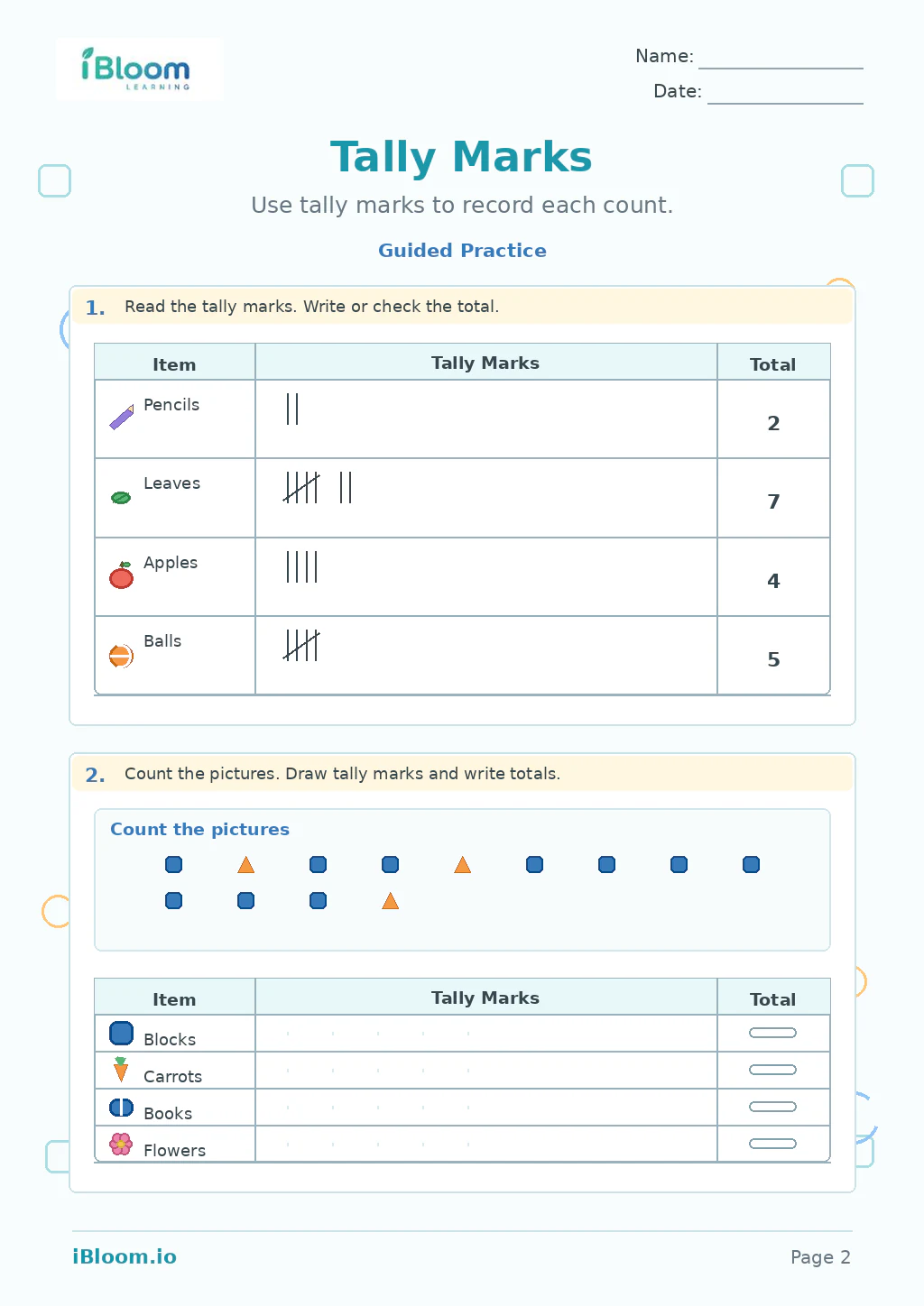 Preview page 1 of Tally Marks — Guided Practice