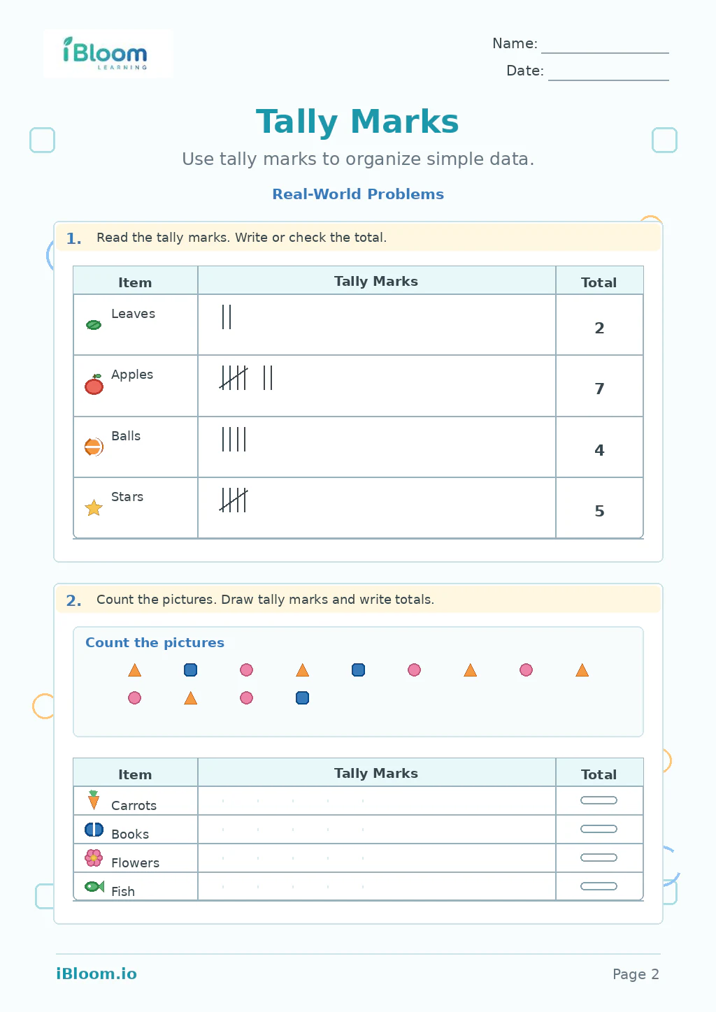 Tally Marks — Real-World Problems worksheet page 2