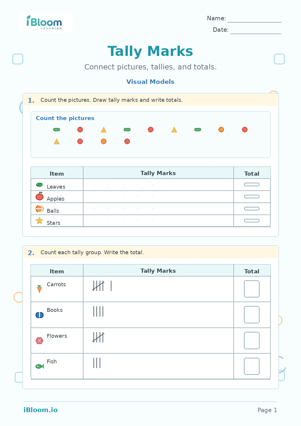 Preview page 1 of Tally Marks — Visual Models