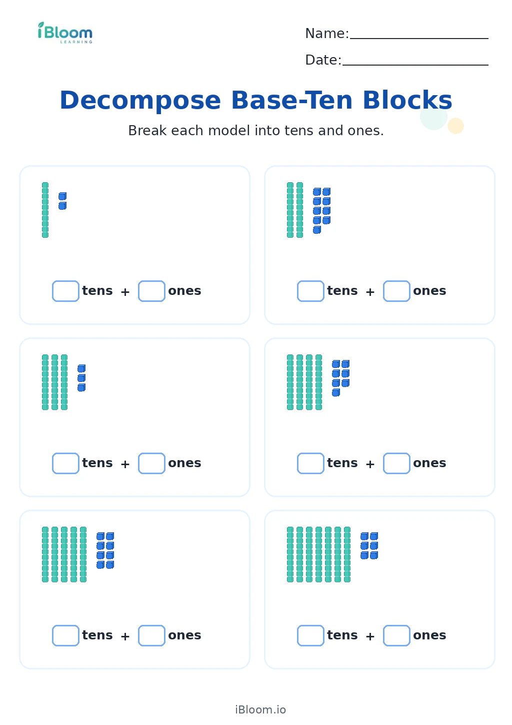Preview page 1 of Decompose Base-Ten Blocks