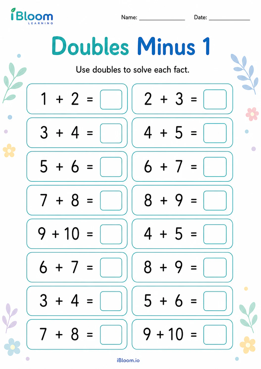 Preview page 1 of Doubles Minus 1