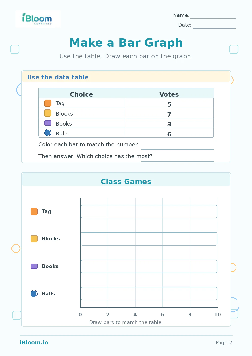 Make a Bar Graph Grade 1 worksheet preview