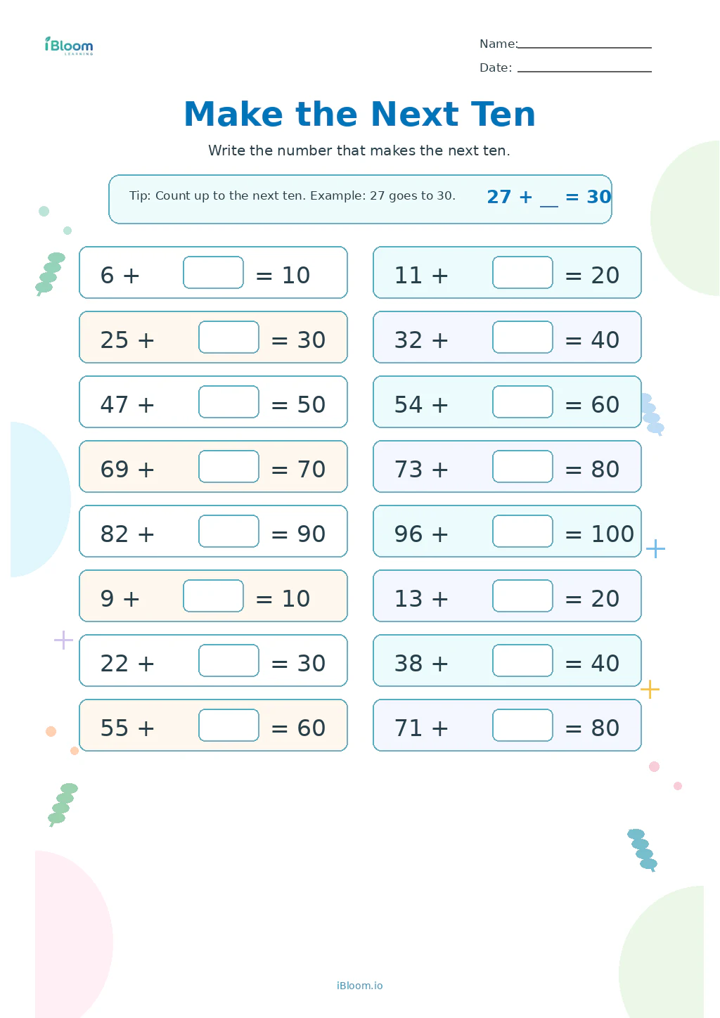 Make the Next Ten Grade 1 worksheet preview