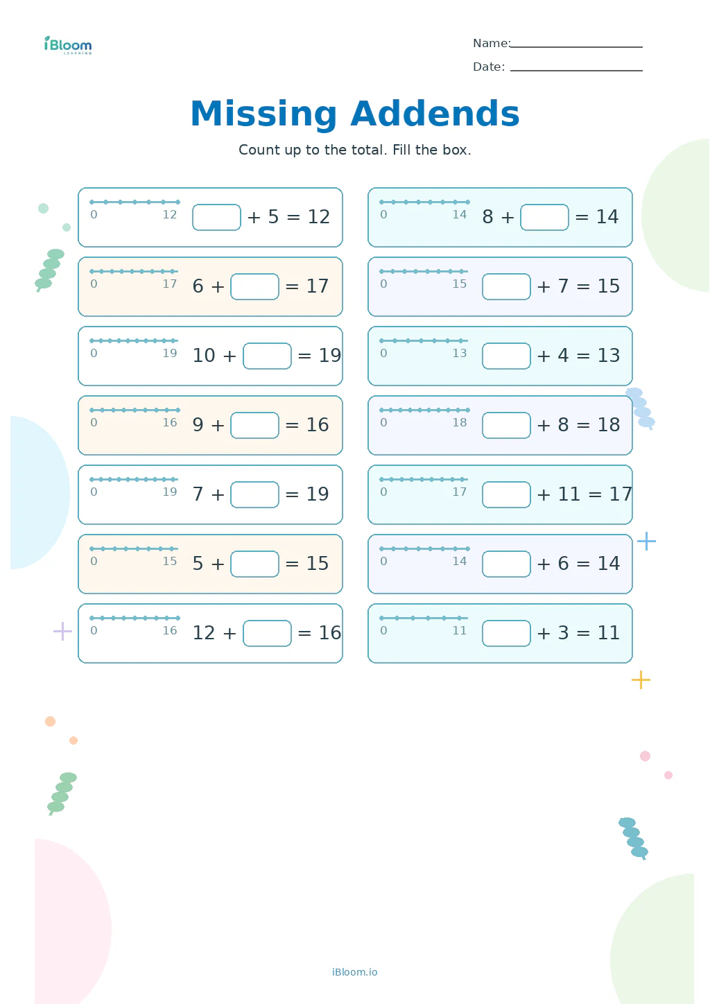 Preview of Missing Addends worksheet