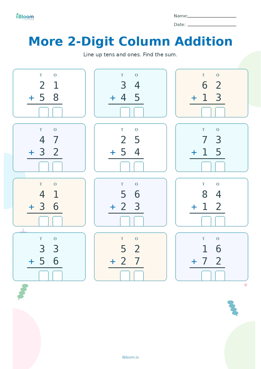 Preview of More 2-Digit Column Addition worksheet