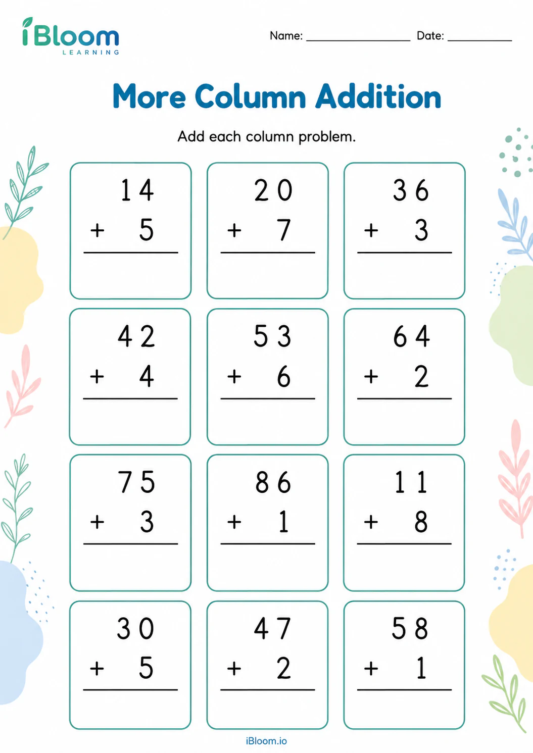 Preview of More Column Addition worksheet