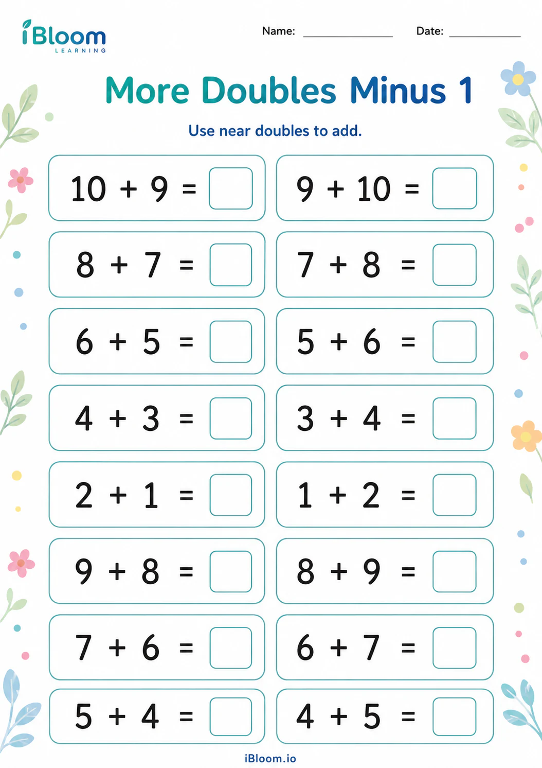 Preview page 1 of More Doubles Minus 1