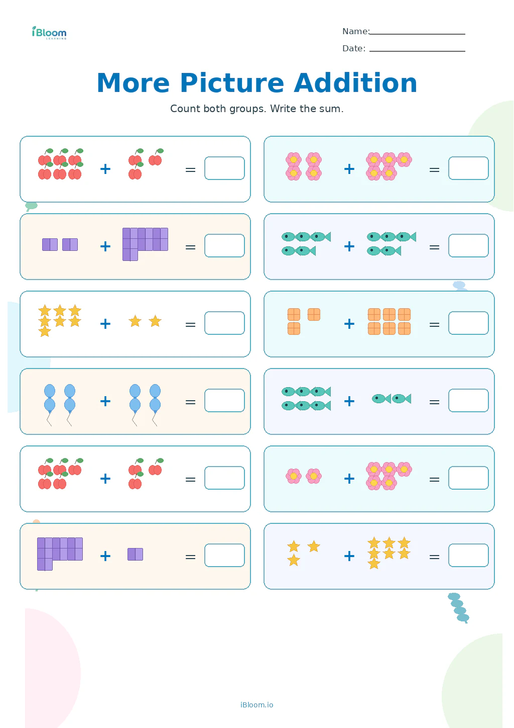 More Picture Addition Grade 1 worksheet preview
