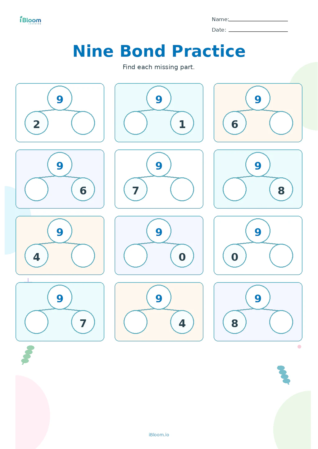 Nine Bond Practice Grade 1 worksheet preview