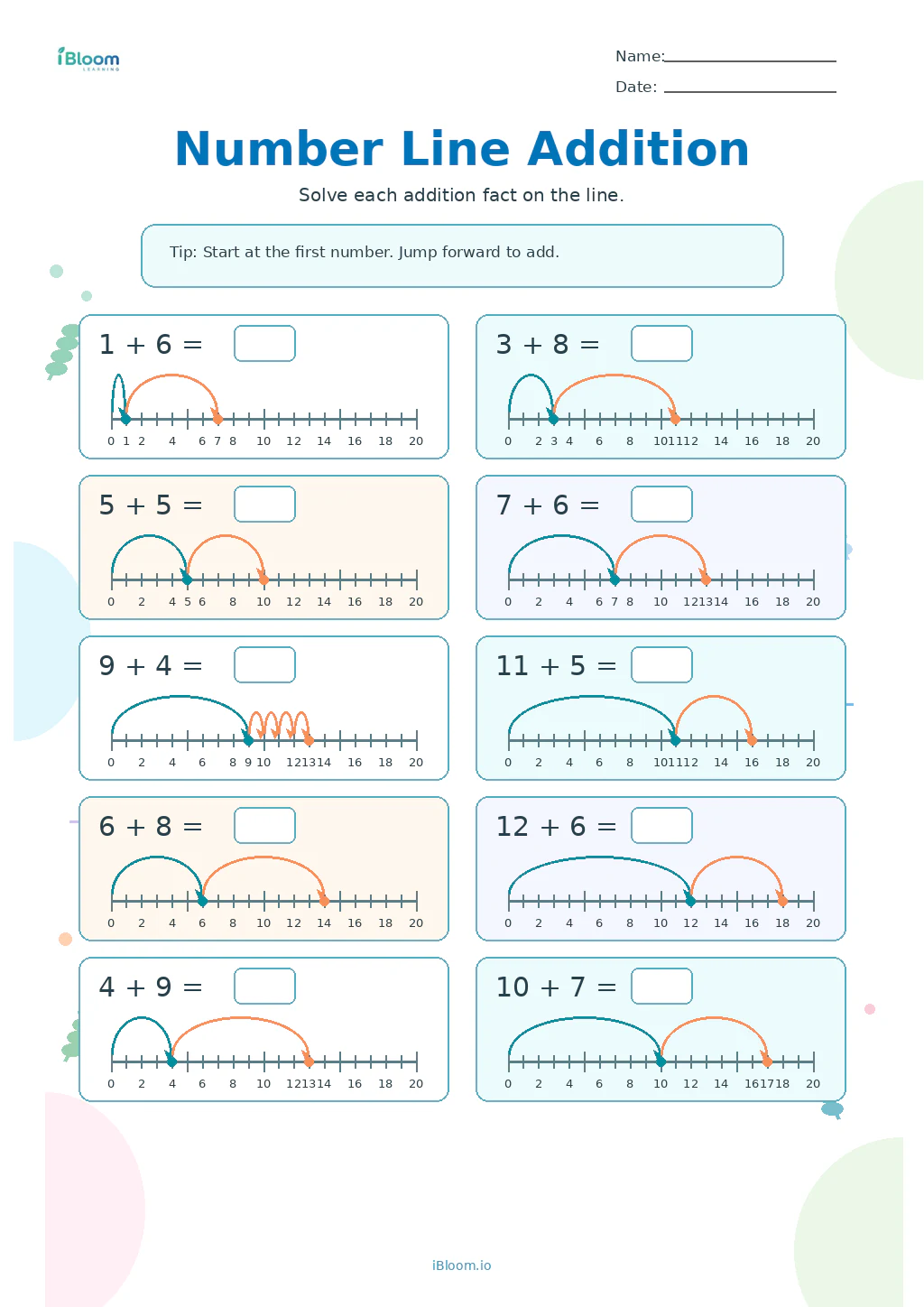 Preview page 1 of Number Line Addition