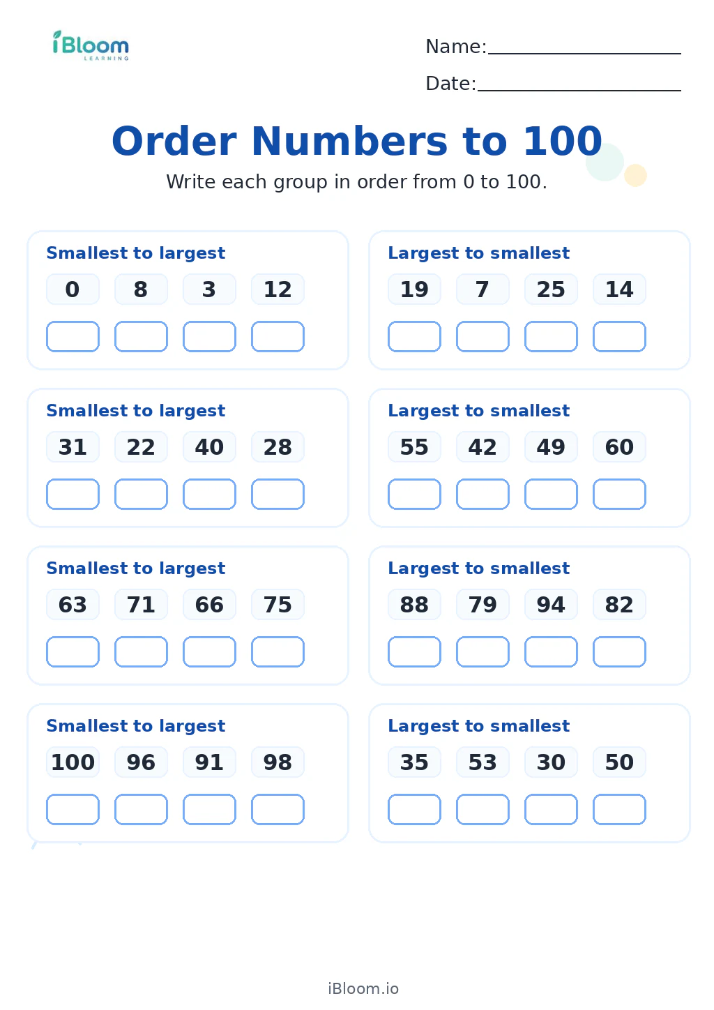 Preview page 1 of Order Numbers to 100