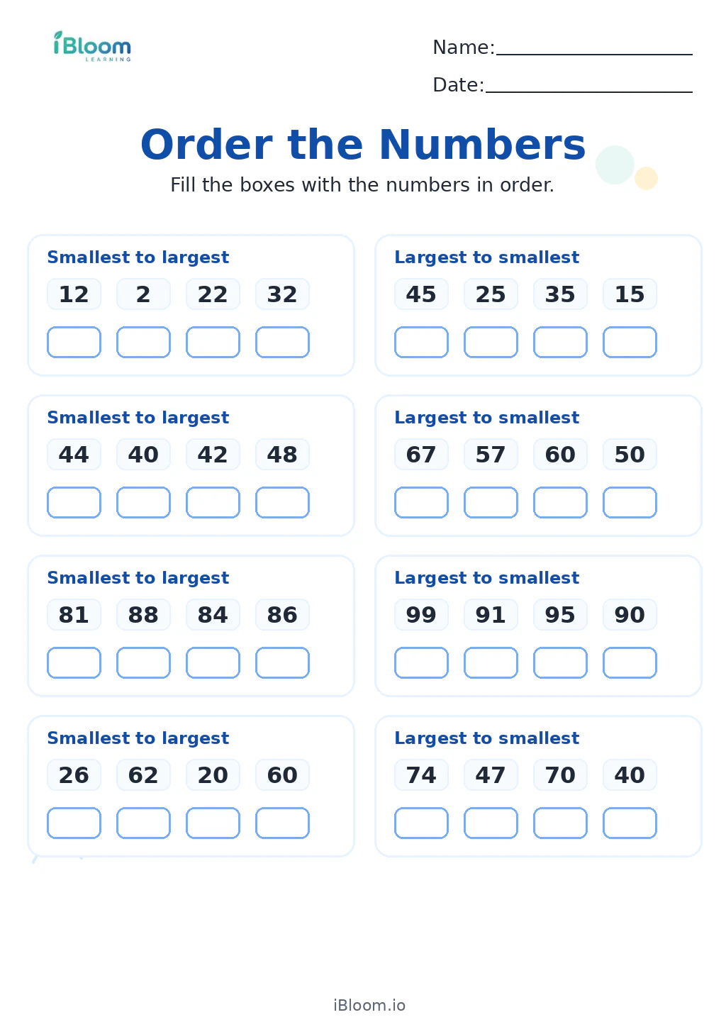 Preview page 1 of Order the Numbers