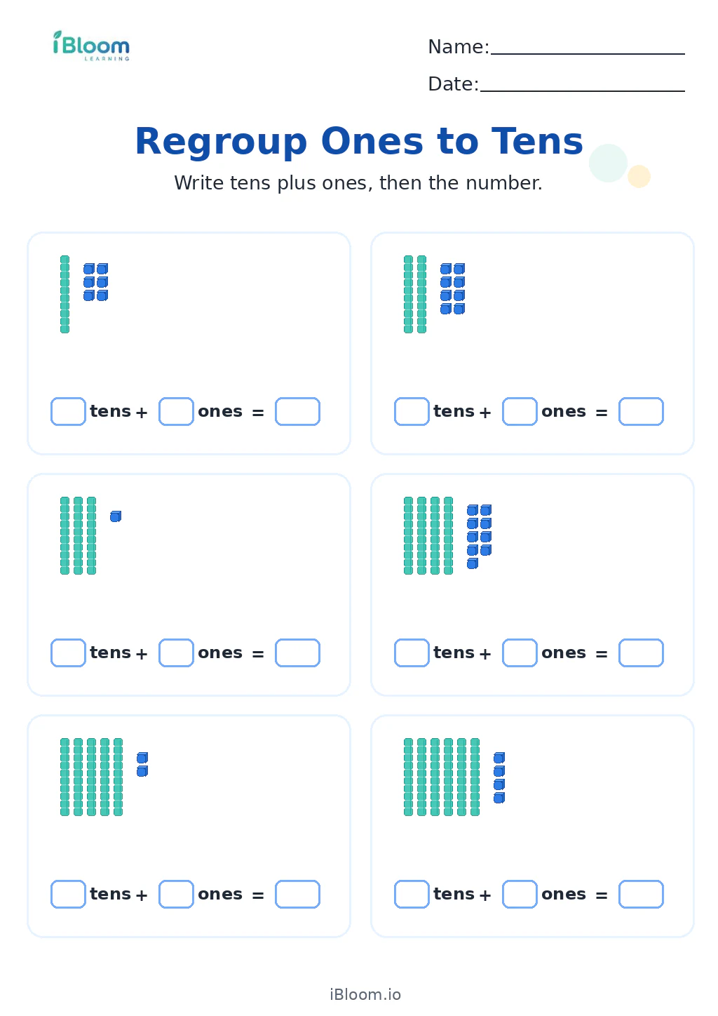 Regroup Ones to Tens Grade 1 worksheet preview
