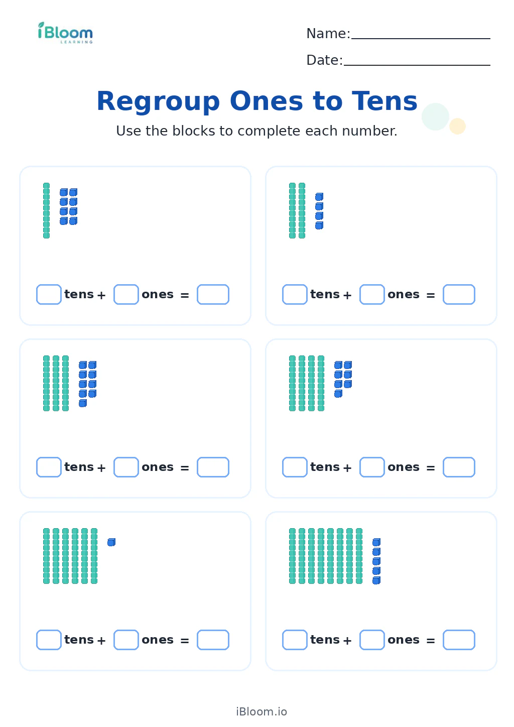 Preview page 1 of Regroup Ones to Tens
