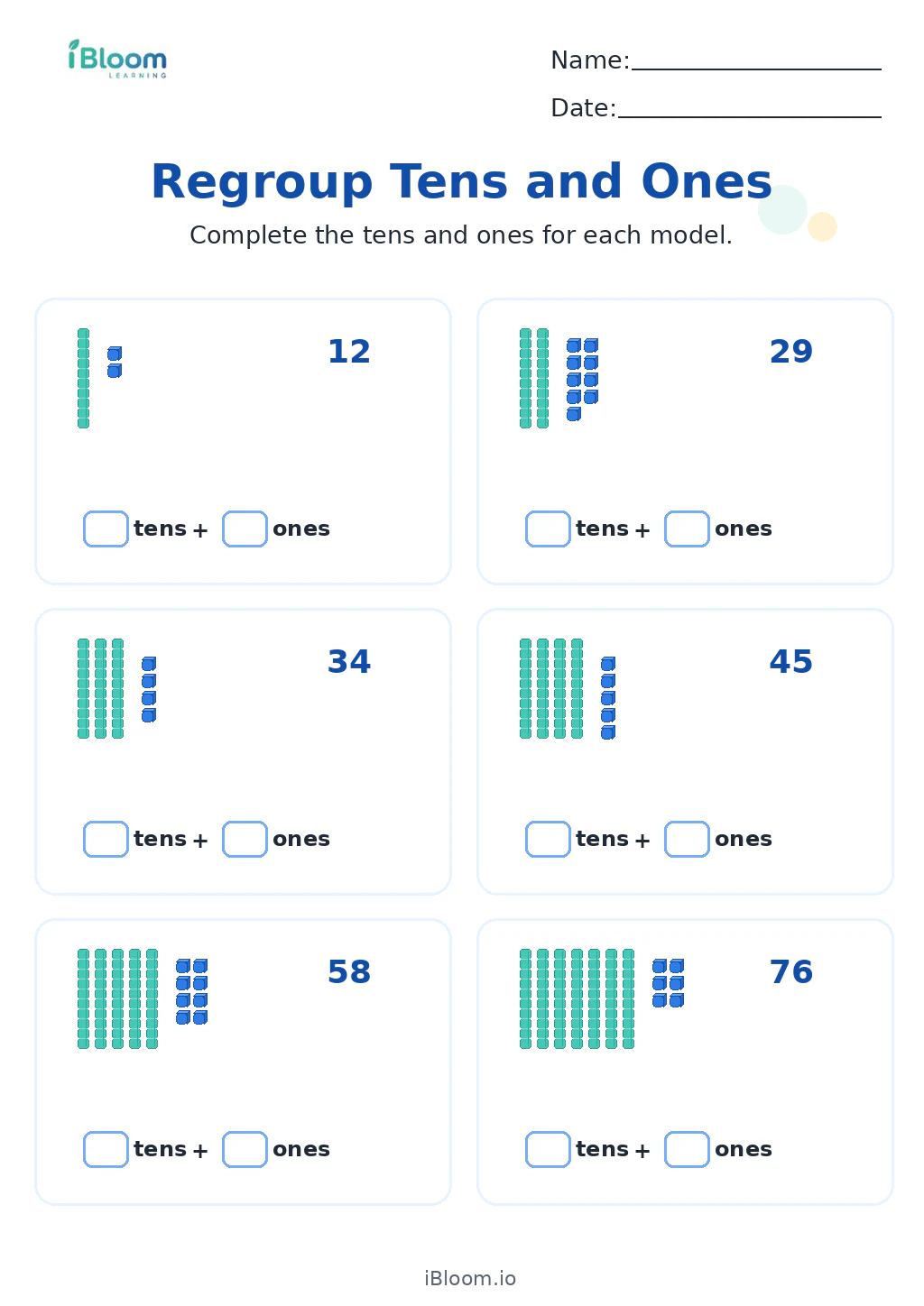 Preview page 1 of Regroup Tens and Ones