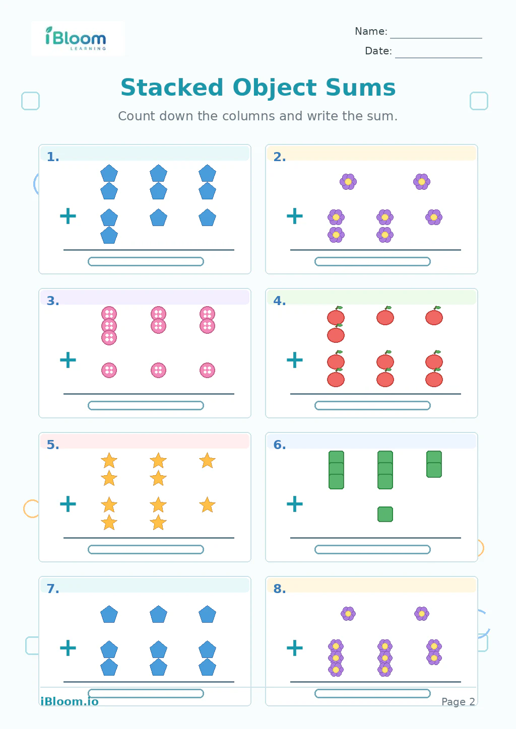 Stacked Object Sums Grade 1 worksheet preview