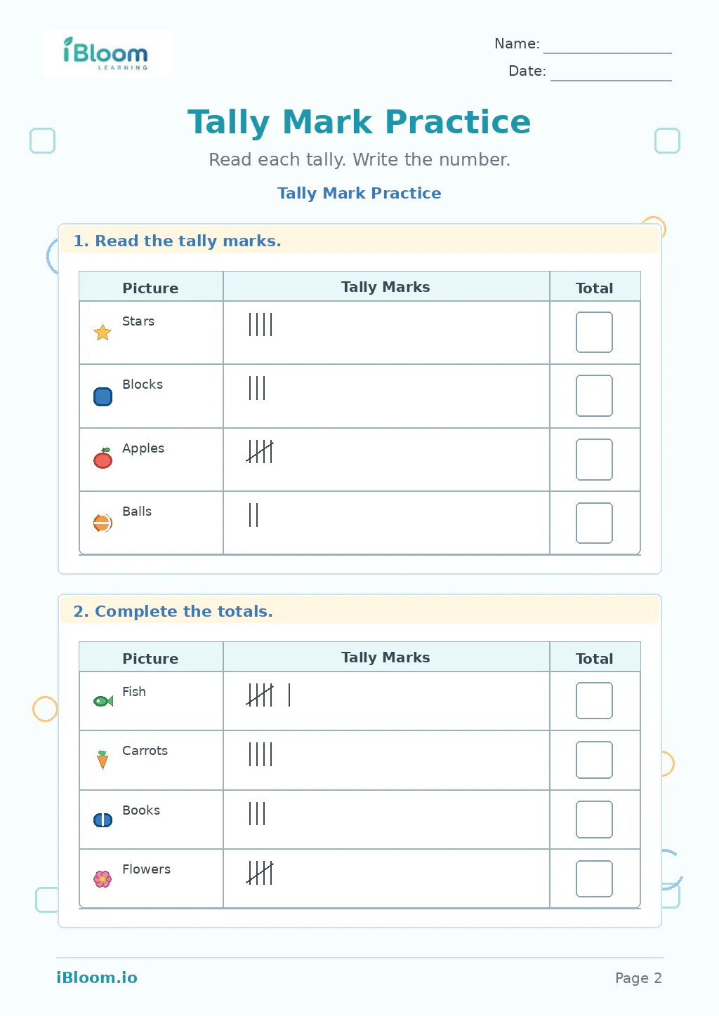 Tally Mark Practice Grade 1 worksheet preview