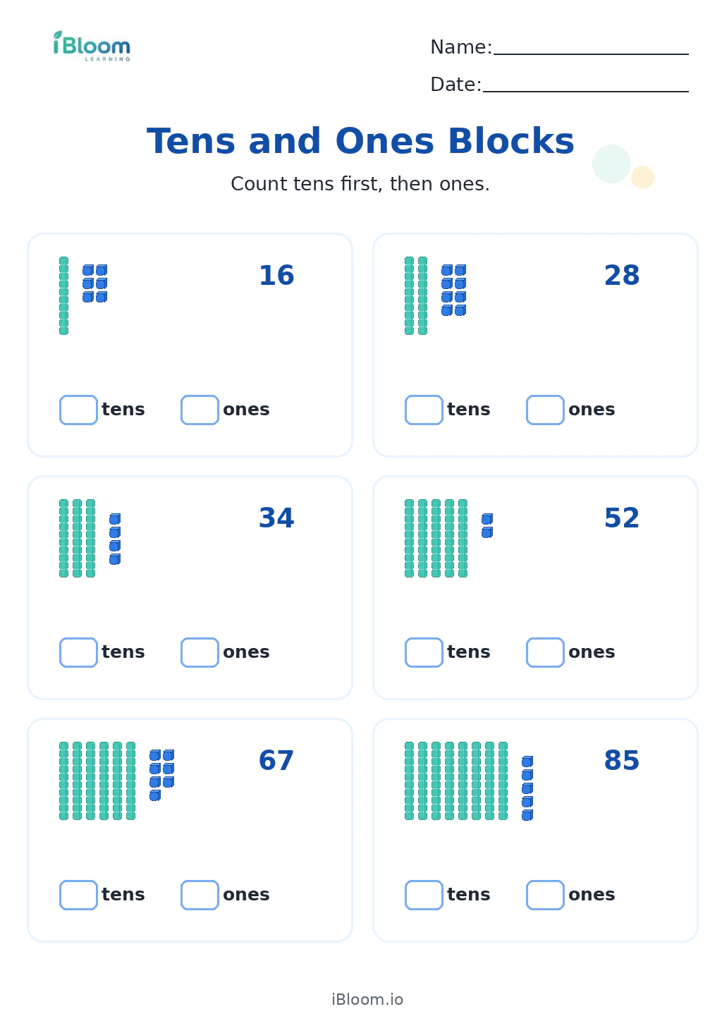 Preview page 1 of Tens and Ones Blocks