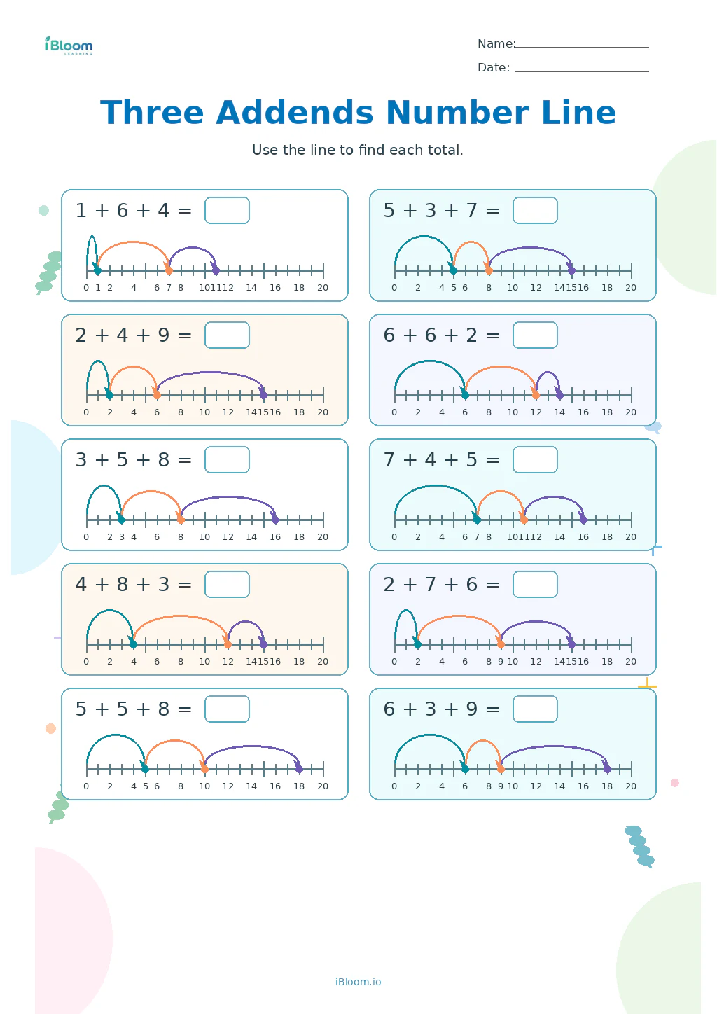 Preview of Three Addends Number Line worksheet