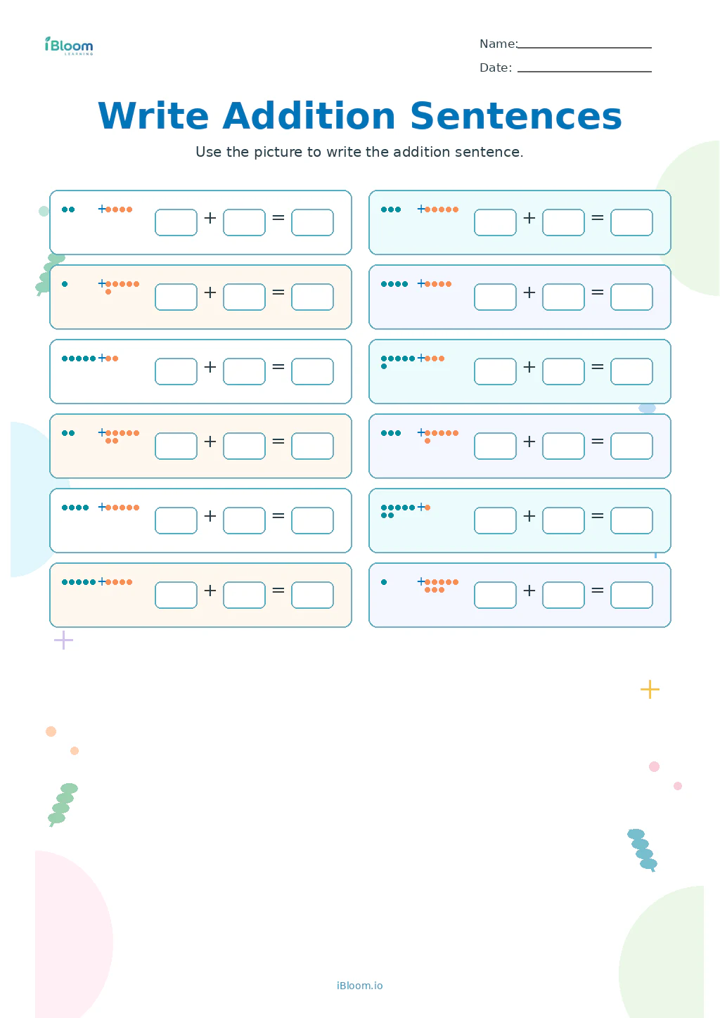 Preview of Write Addition Sentences worksheet