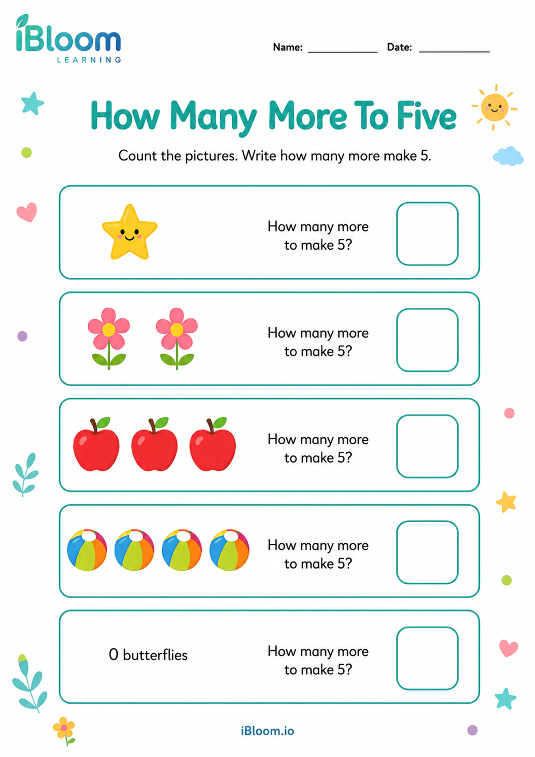 Preview of How Many More To Five worksheet