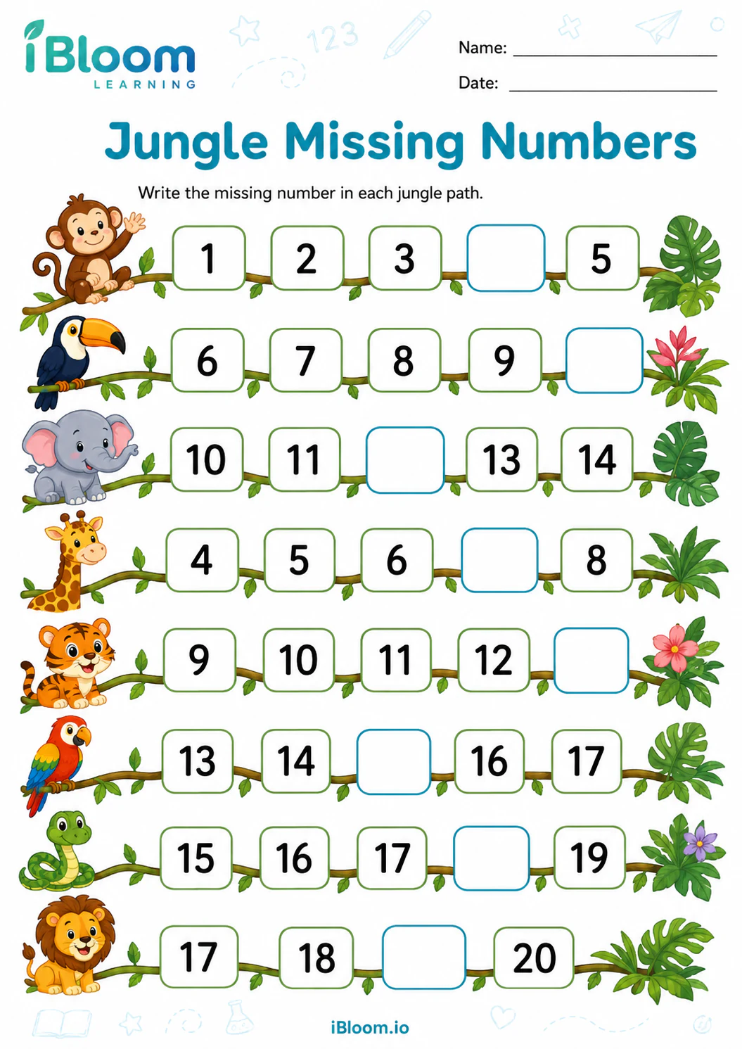 Preview page 1 of Jungle Missing Numbers
