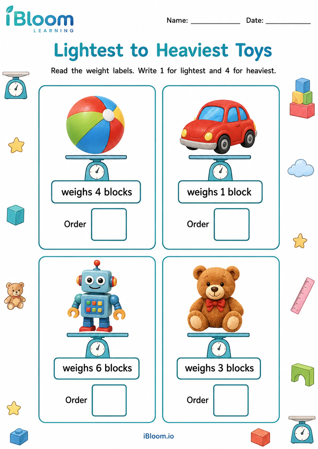 Preview page 1 of Lightest to Heaviest Toys