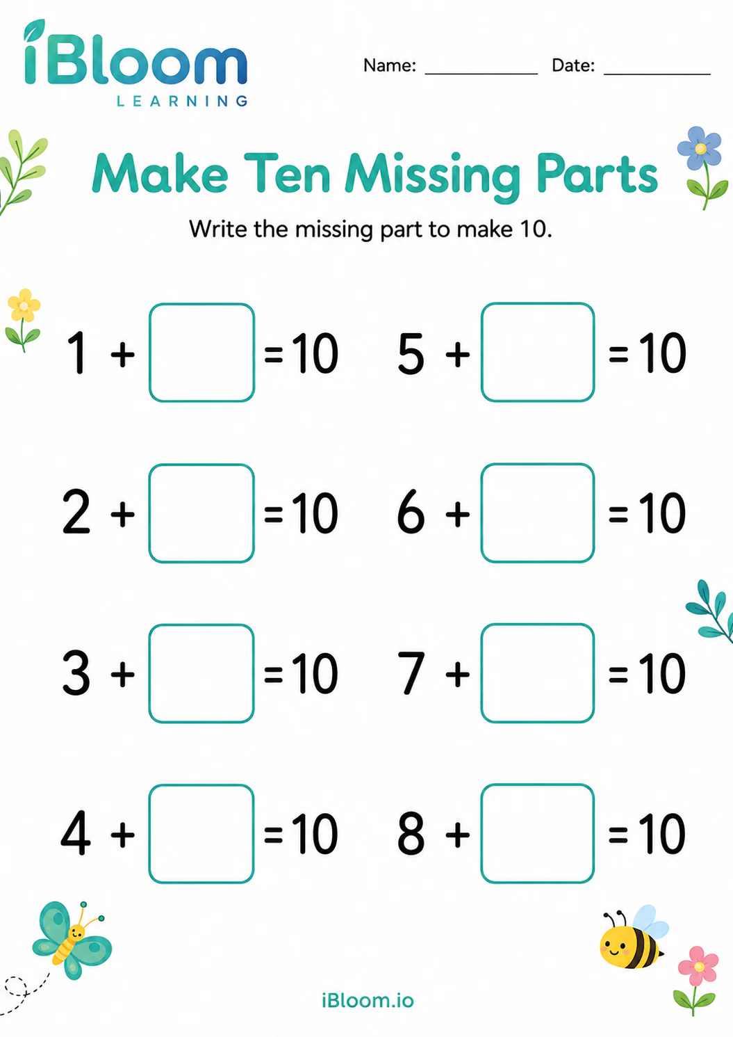 Preview of Make Ten Missing Parts worksheet