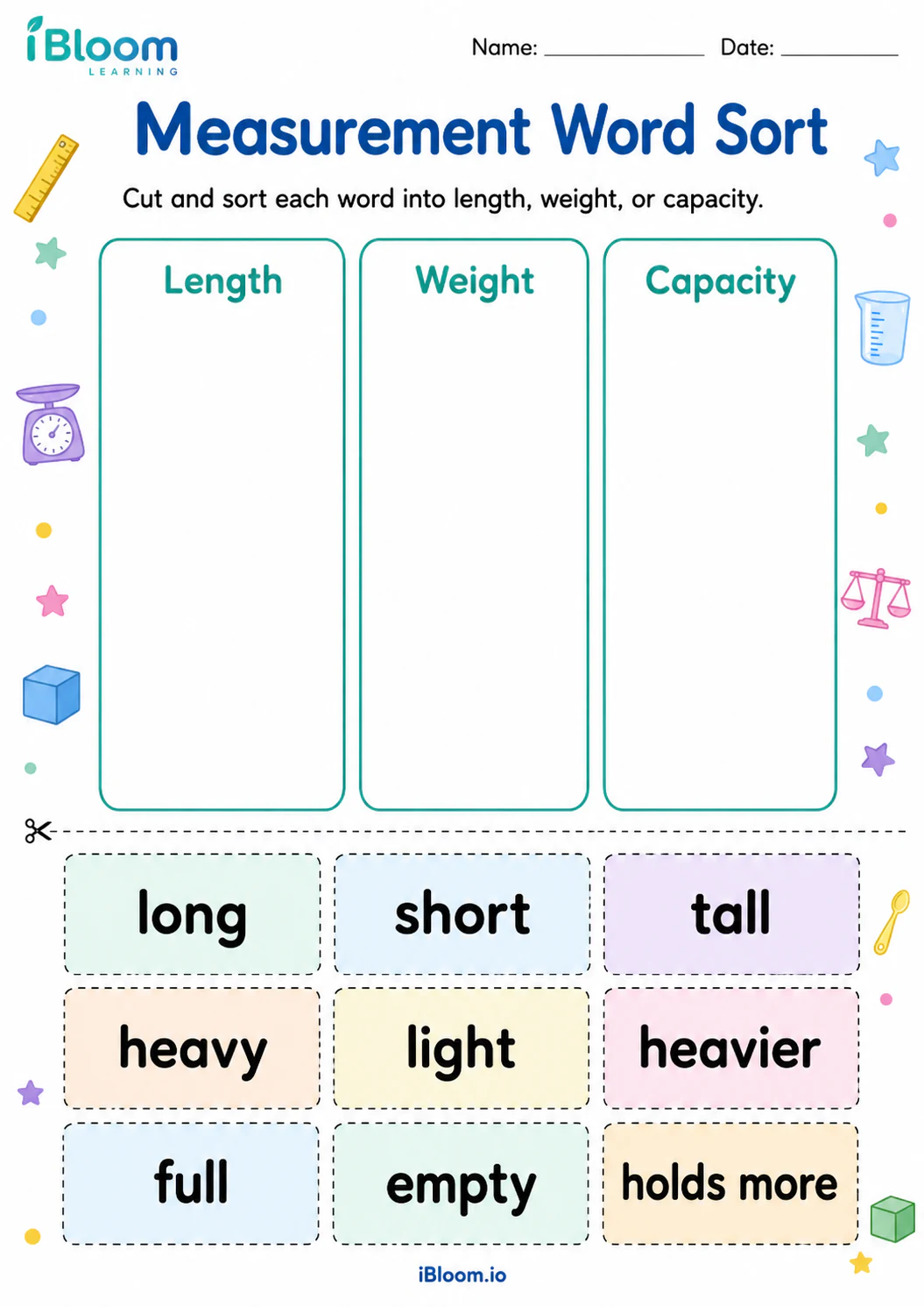 Preview page 1 of Measurement Word Sort