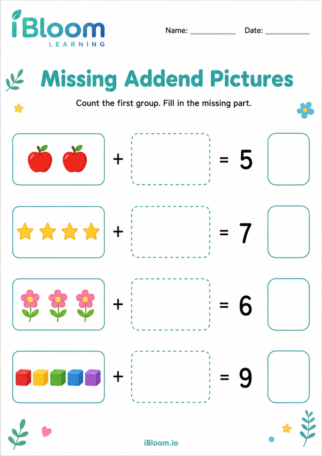 Preview of Missing Addend Pictures worksheet