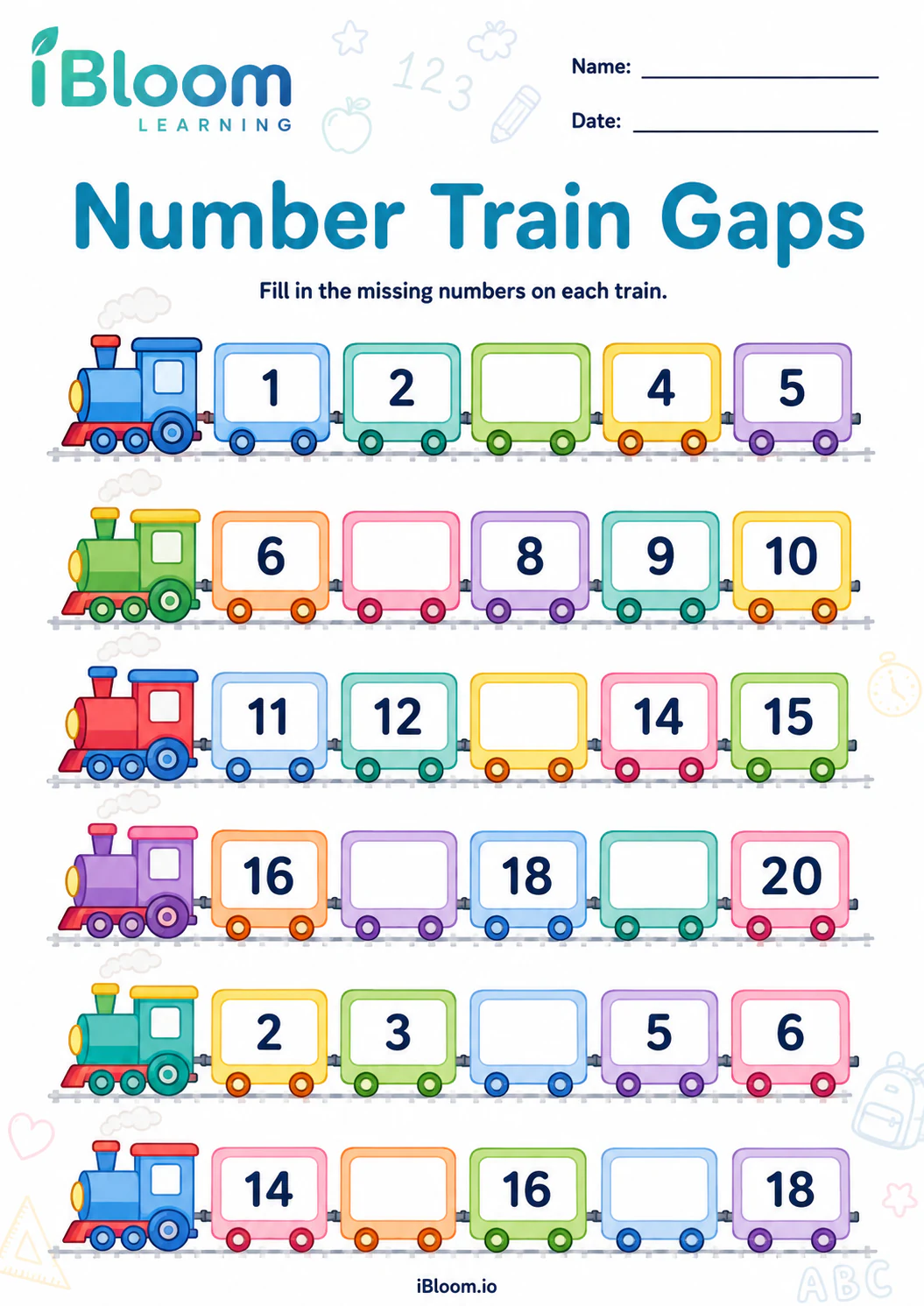 Preview page 1 of Number Train Gaps