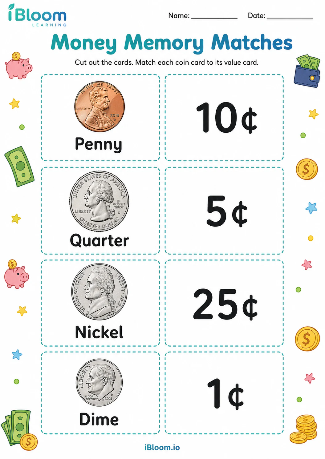 Preview of Money Memory Matches worksheet