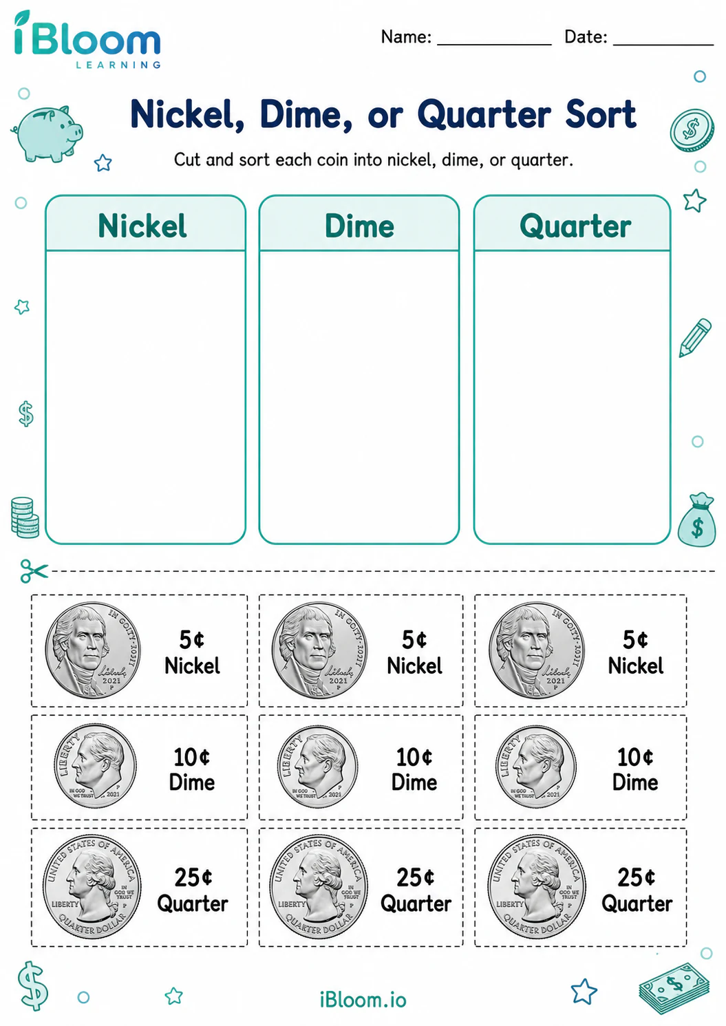 Preview page 1 of Nickel, Dime, or Quarter Sort