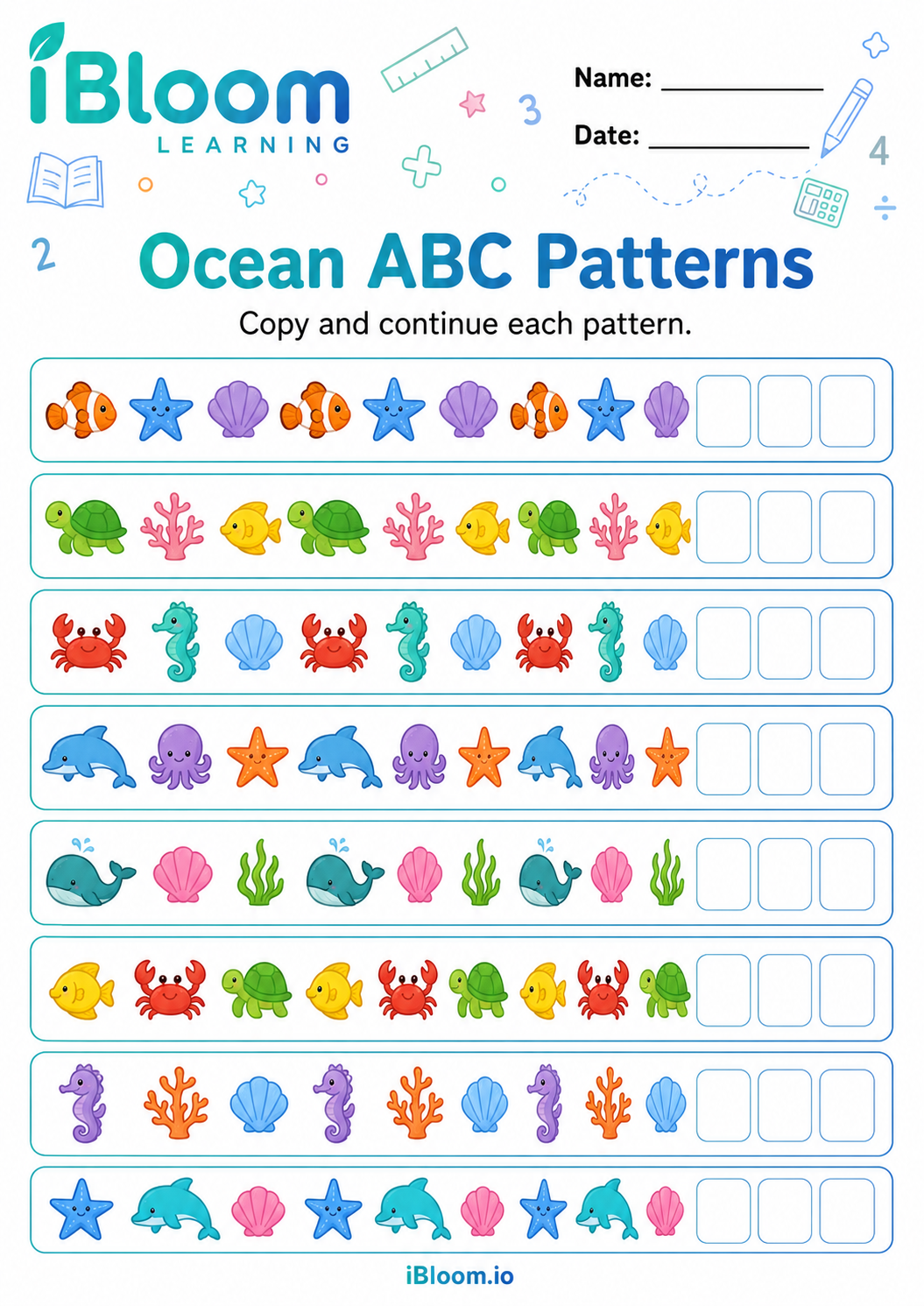 Preview page 1 of Ocean ABC Patterns