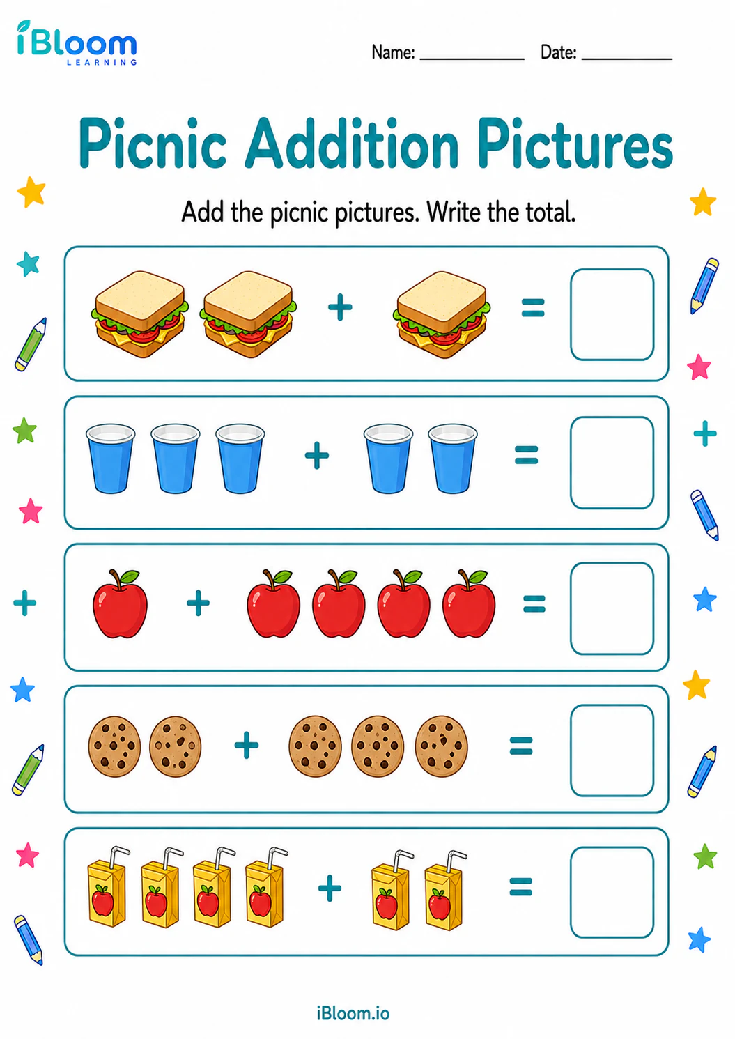 Preview of Picnic Addition Pictures worksheet