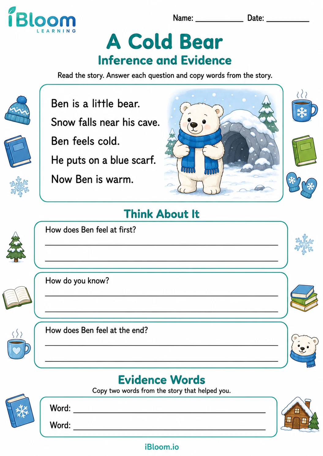 Preview of A Cold Bear — Inference and Evidence worksheet