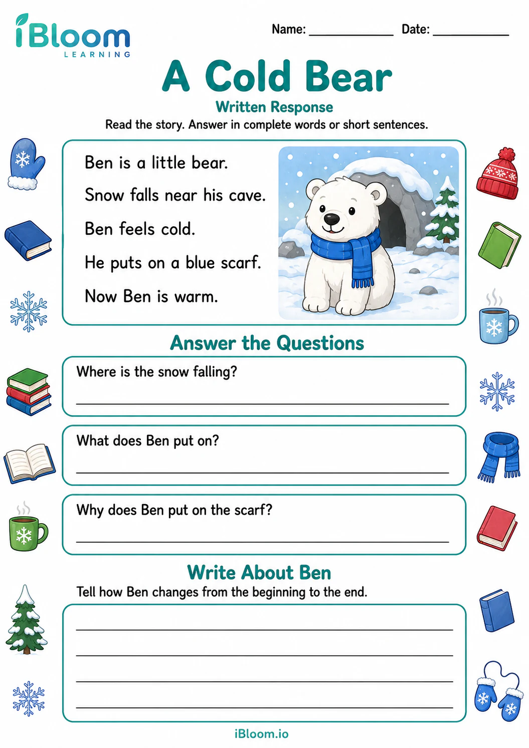 Preview of A Cold Bear — Written Response worksheet