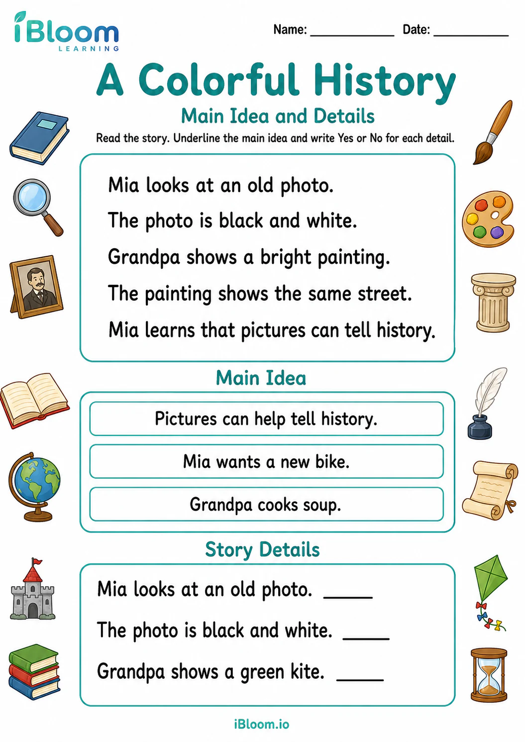 Preview page 1 of A Colorful History — Main Idea and Details