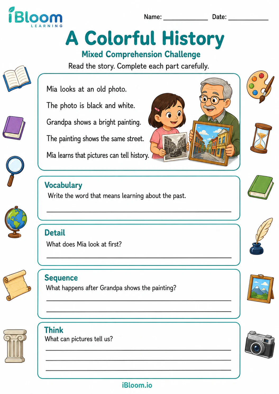 Preview page 1 of A Colorful History — Mixed Comprehension Challenge