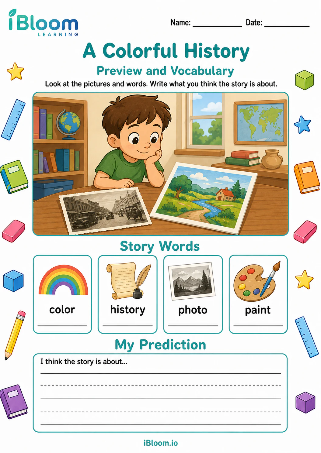 Preview page 1 of A Colorful History — Preview and Vocabulary