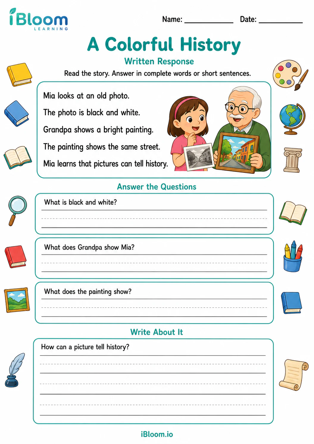 Preview page 1 of A Colorful History — Written Response