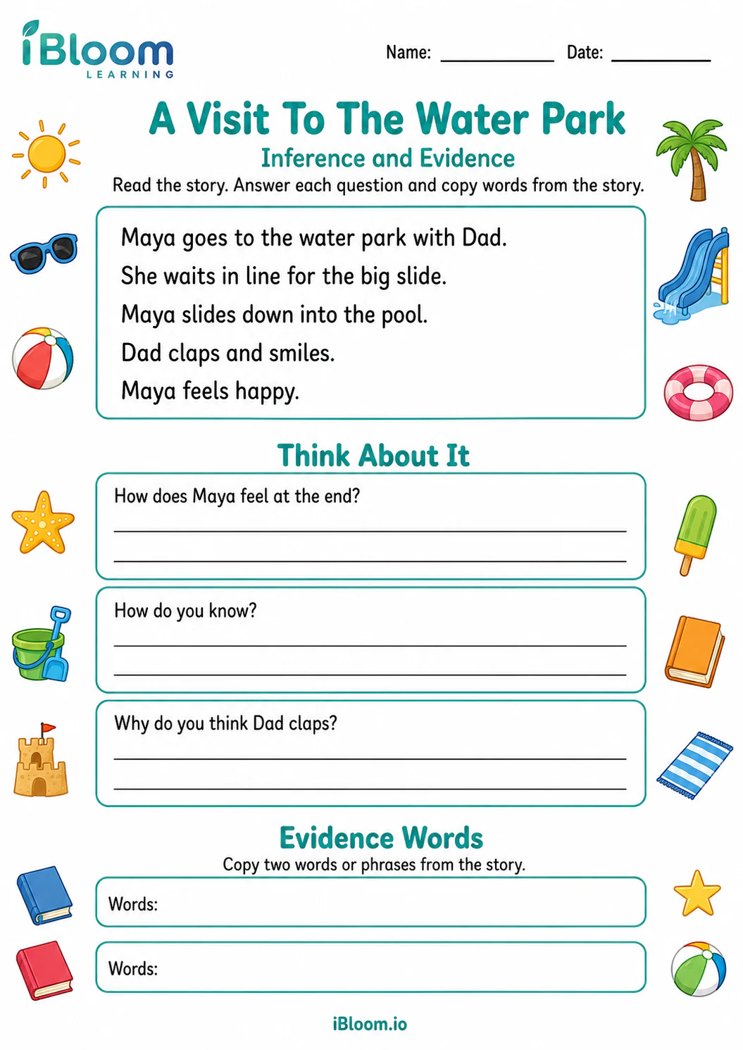 Preview of A Visit To The Water Park — Inference and Evidence worksheet