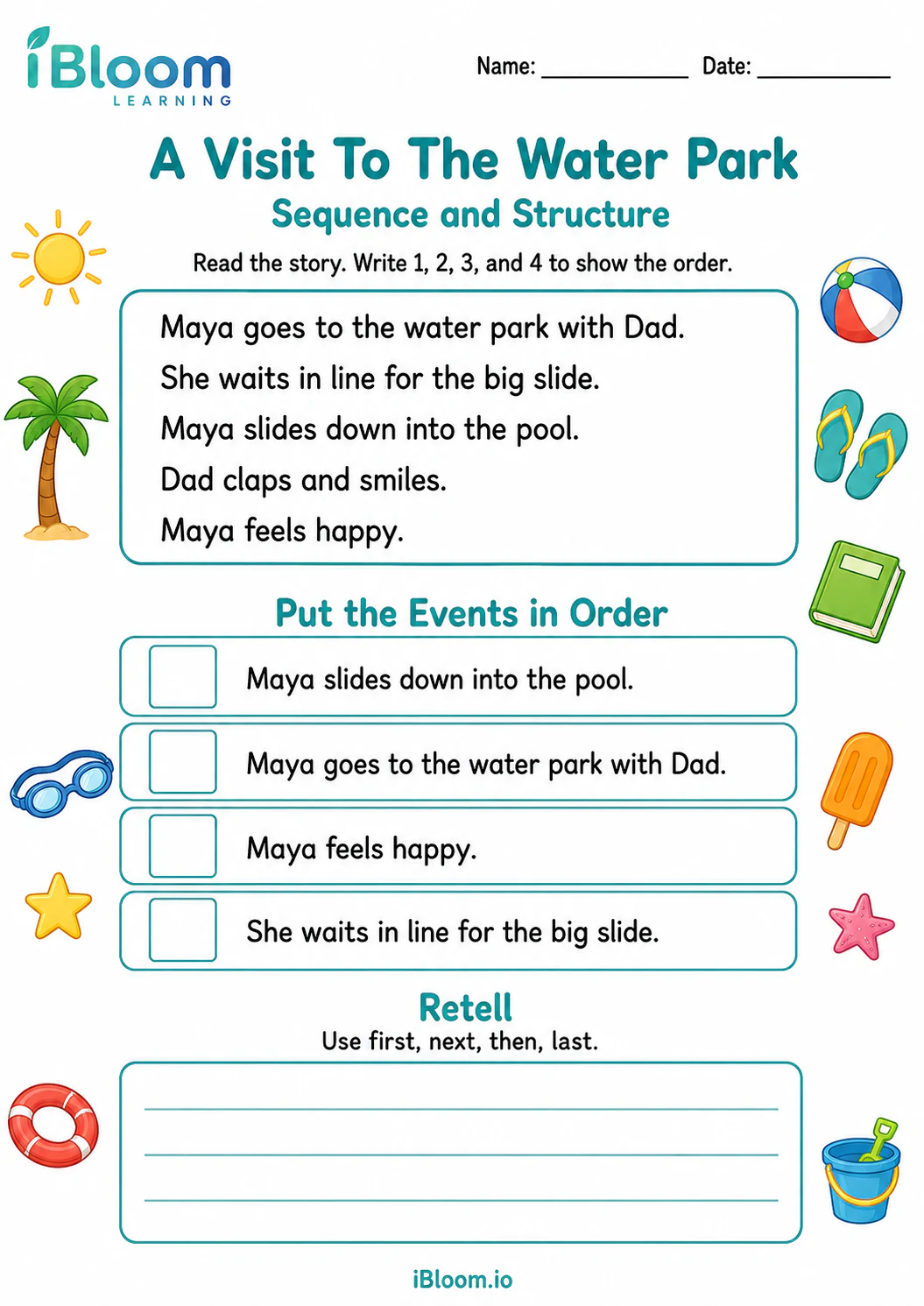 Preview of A Visit To The Water Park — Sequence and Structure worksheet