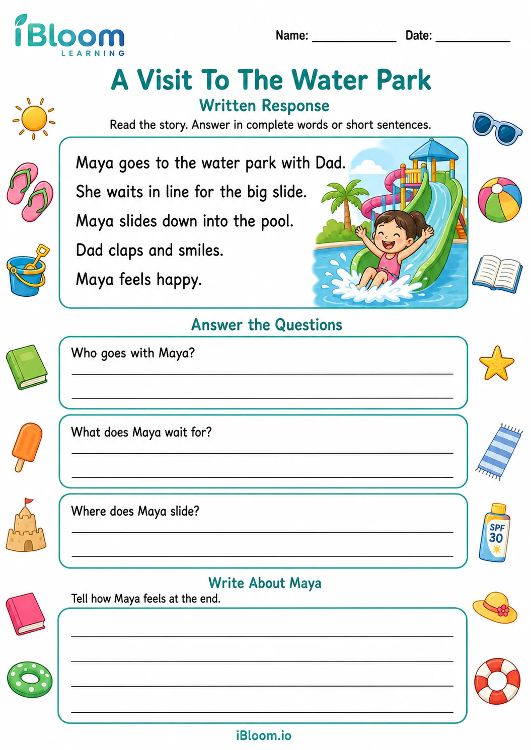Preview of A Visit To The Water Park — Written Response worksheet