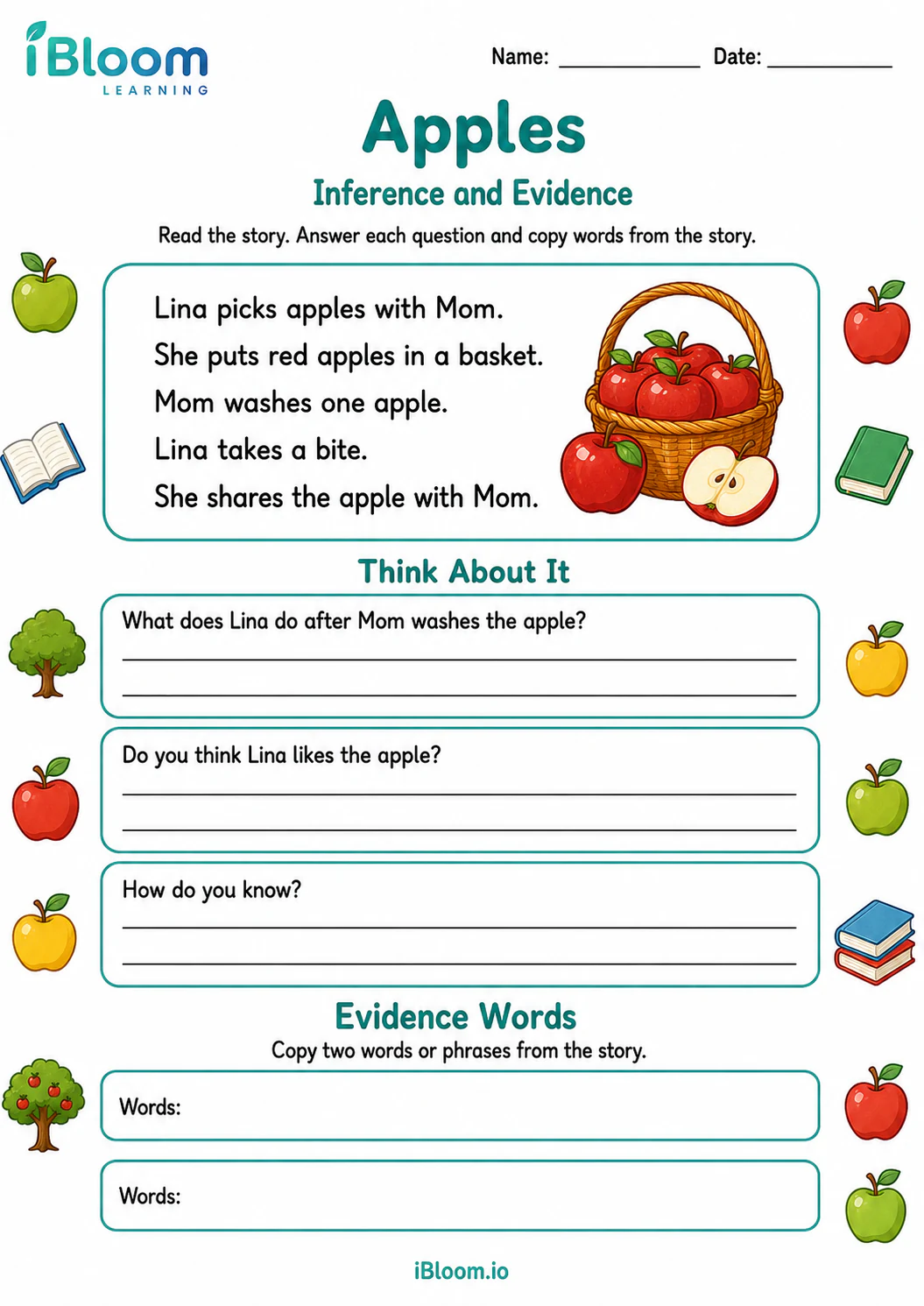 Preview of Apples — Inference and Evidence worksheet