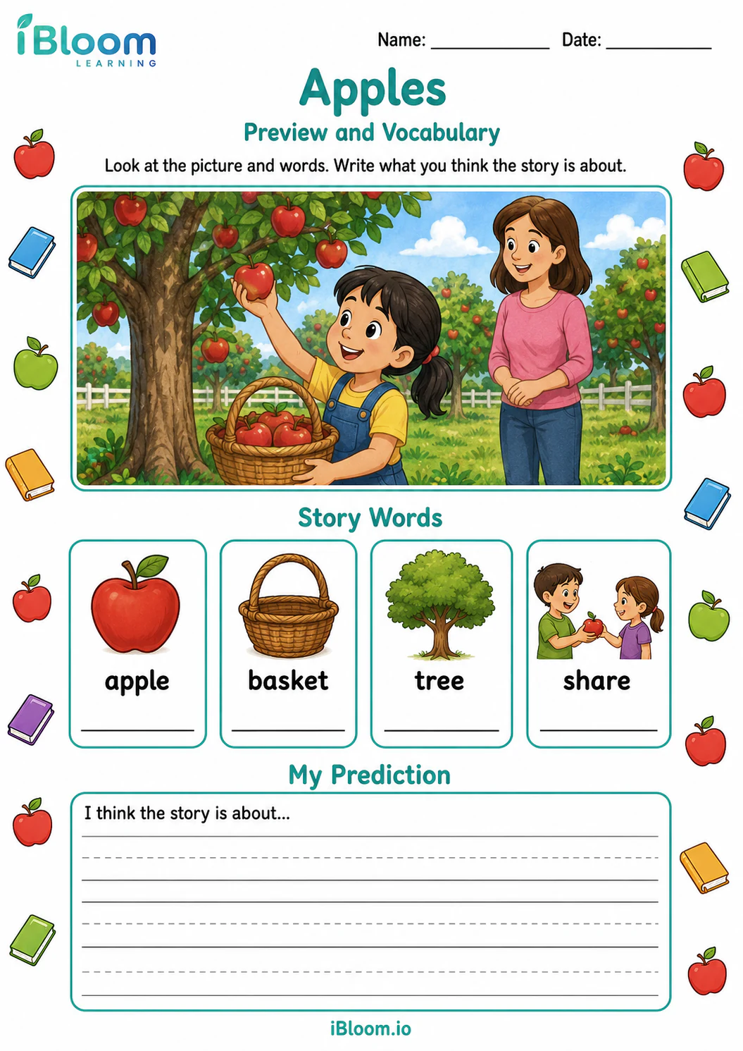Preview page 1 of Apples — Preview and Vocabulary