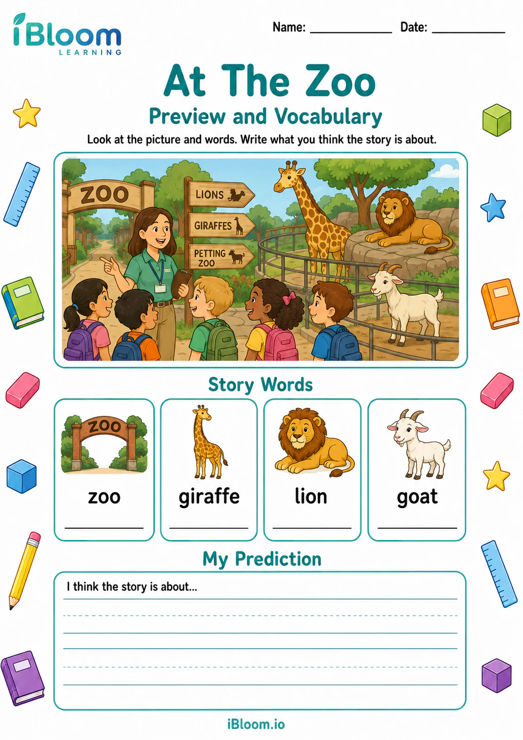 Preview page 1 of At The Zoo — Preview and Vocabulary
