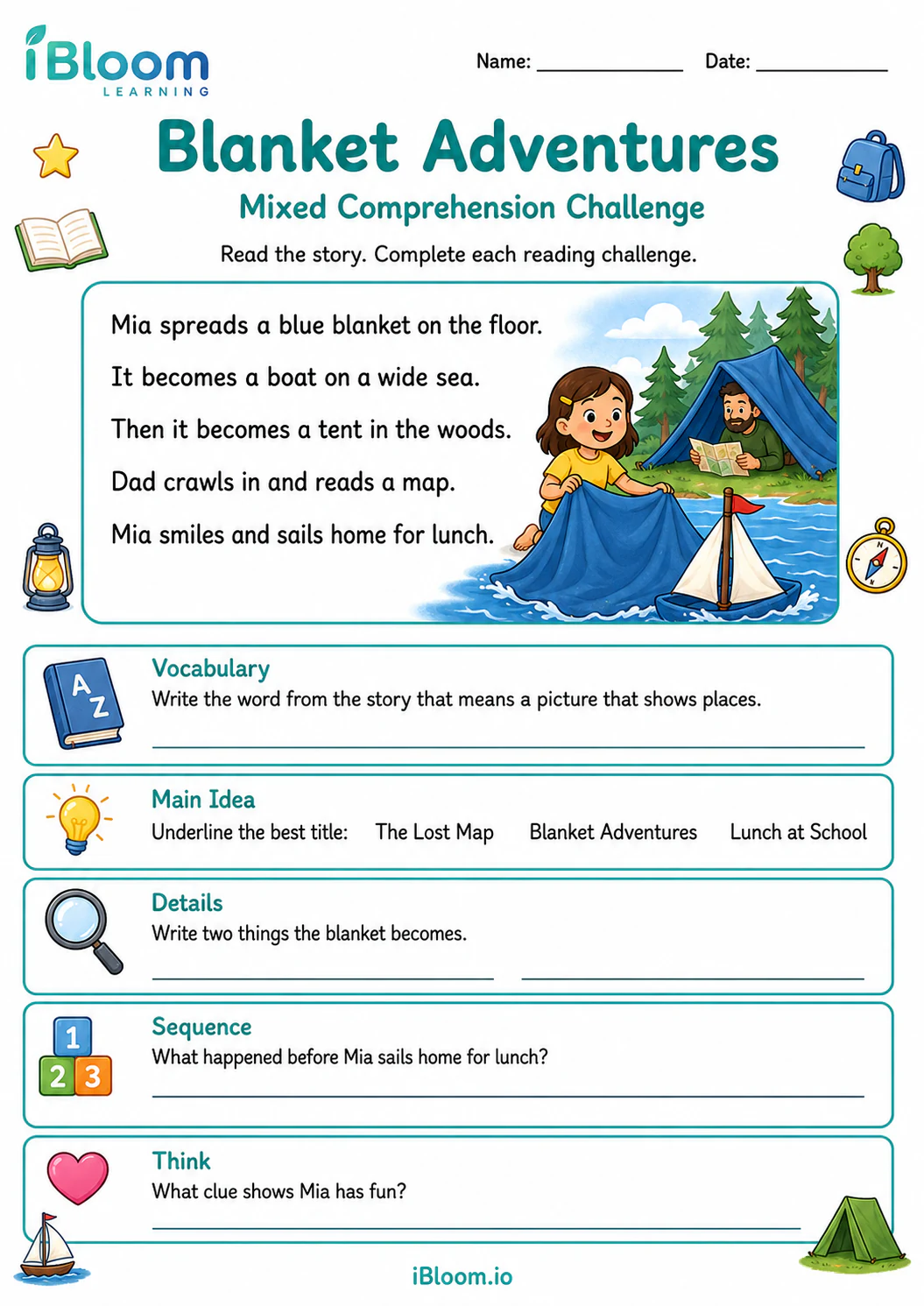Preview of Blanket Adventures — Mixed Comprehension Challenge worksheet