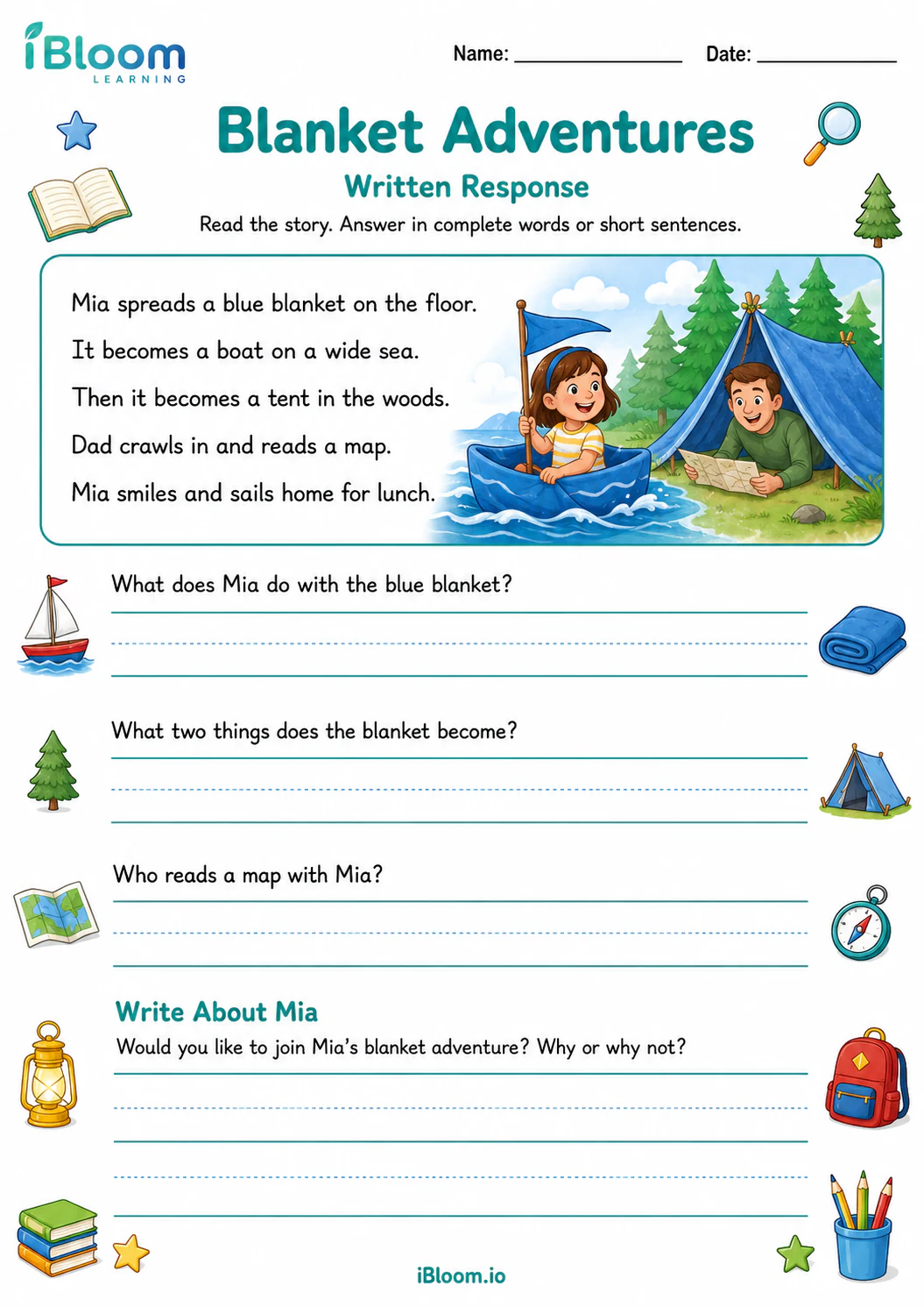 Preview of Blanket Adventures — Written Response worksheet
