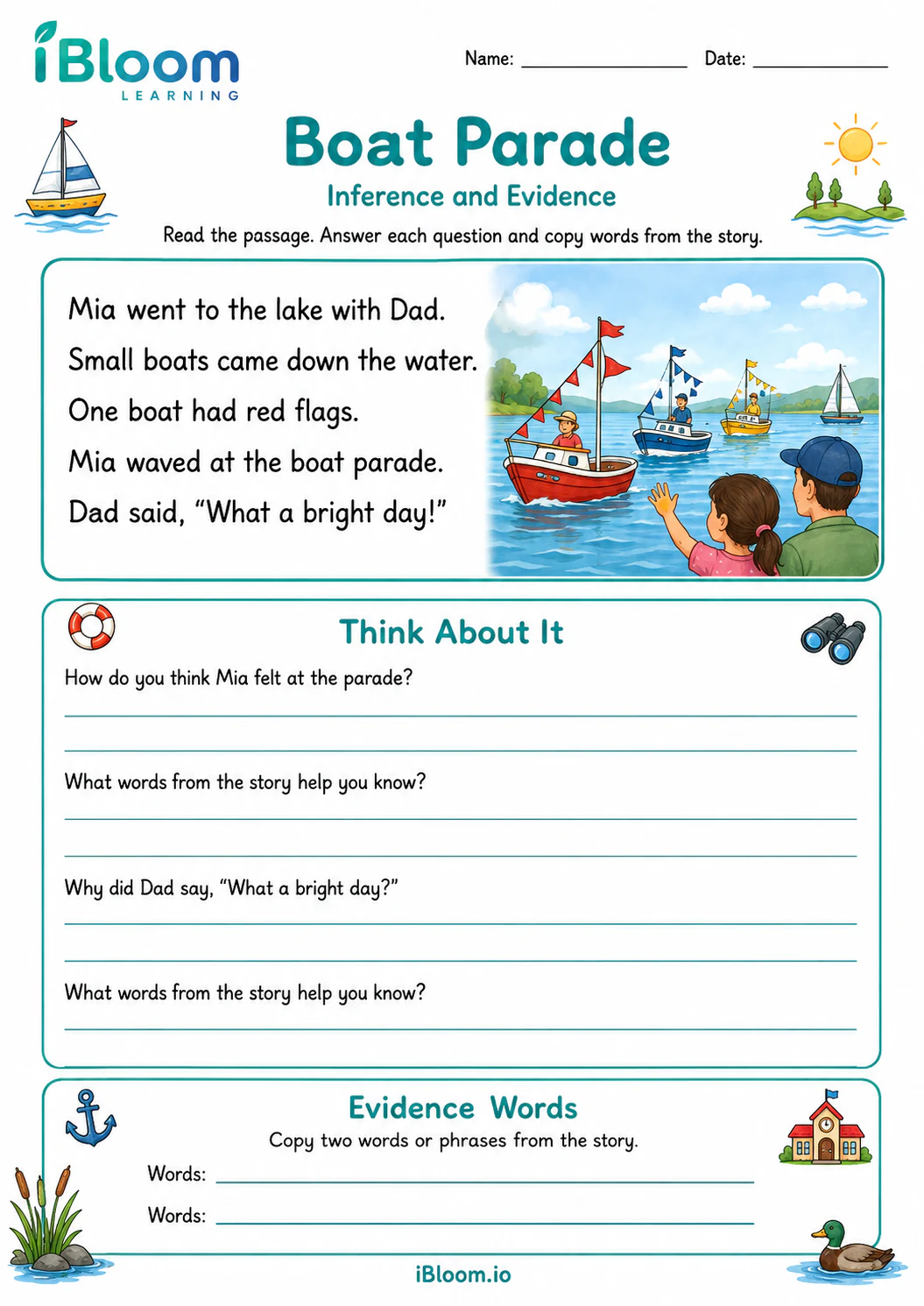 Preview of Boat Parade — Inference and Evidence worksheet
